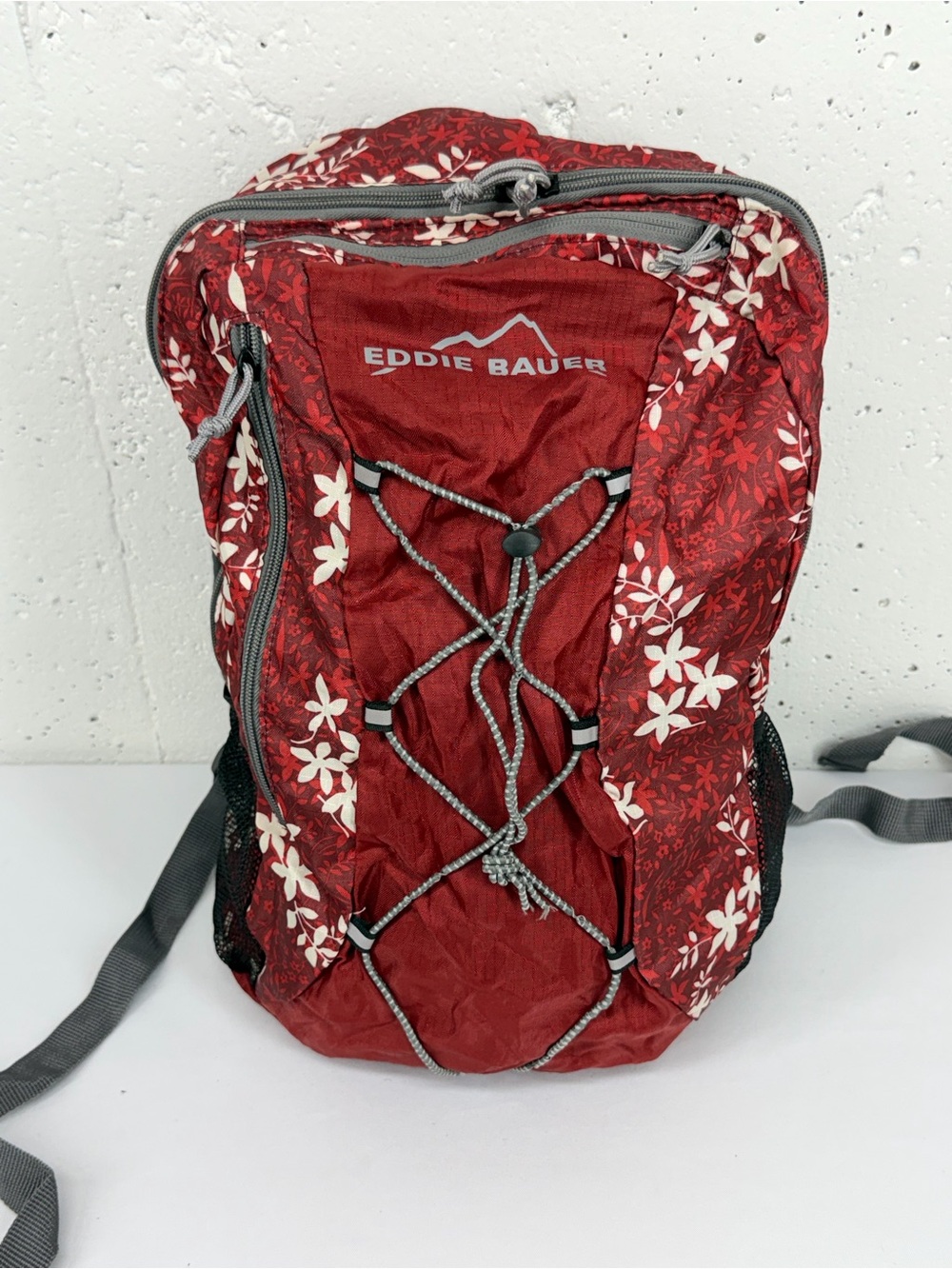 Eddie Bauer Red White Floral Lightweight Packable Backpack